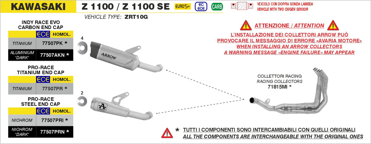 ARROW KAWASAKI Z1100 / Z1100SE E5+ 25-26 PRO-RACE TITANIUM EXHAUST - 77507PR
