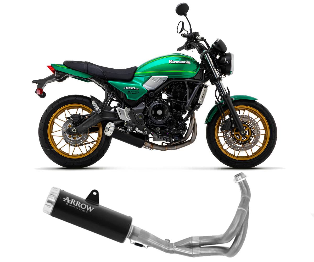 74510RBNW Arrow Rebel Full System Nichrome Dark Exhaust Kawasaki Z650RS 2022-2024 Rear cap in aluminium polish 