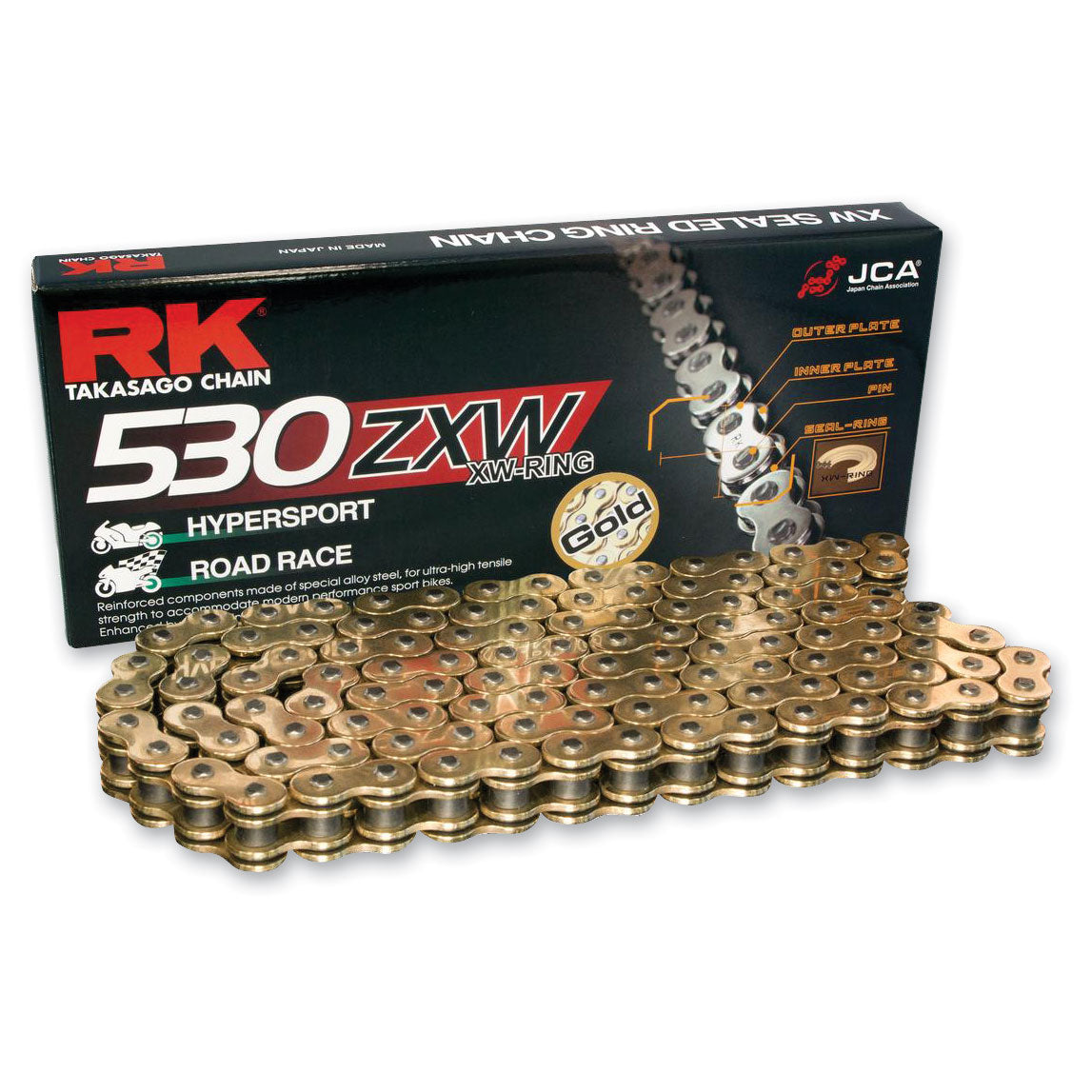 Kawasaki Ninja ZX14R Chain Gold RK GXW 150 Link-530 XW-Ring, Extended Swingarm