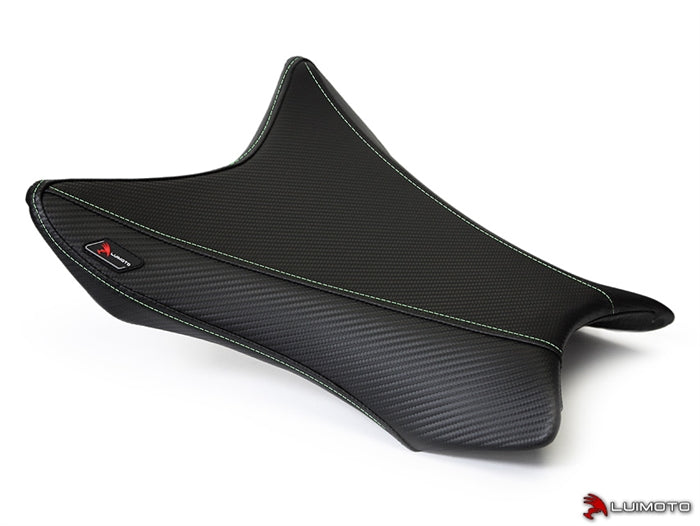 Luimoto Front Seat Cover, BaseLine Edition for Kawasaki Ninja ZX10R 2016-2020, Black With Green Stitching