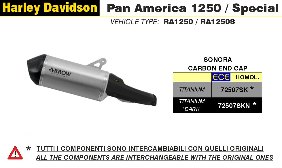 72507SK Arrow Sonora Slip-on Exhaust, Titanium for Harley 1250 Pan America (=2020-2025