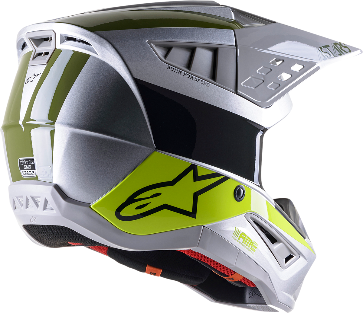 ALPINESTARS SM5 Motorcycle Helmet - Bond - Silver/Yellow/Green - Medium 8303522-1956-MD