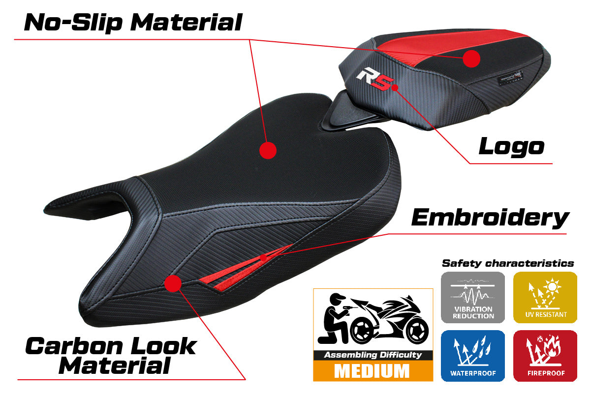 Aprilia RS 457 2023-2025 Seat Cover Tappezzeria Italia in Red and Black