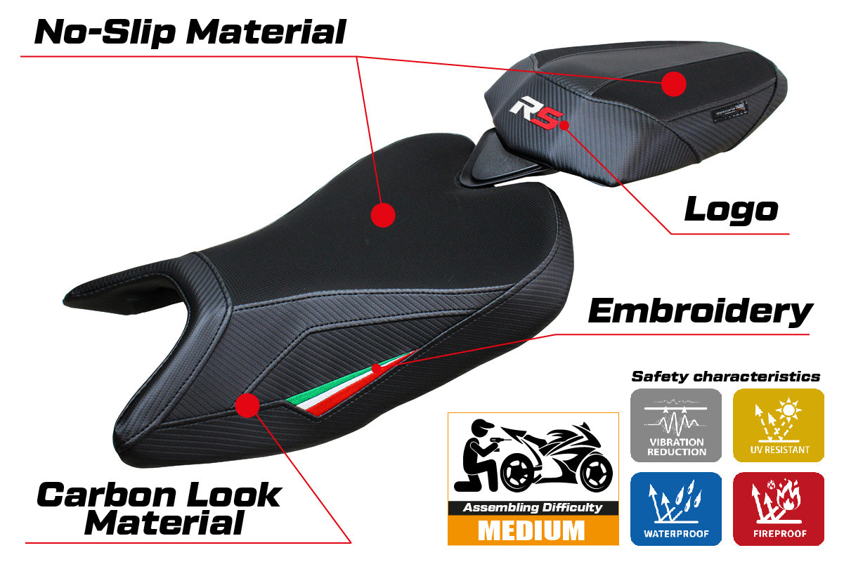 Aprilia RS 457 2023-2025 Seat Cover Tappezzeria Italia in Italy Flag and Black
