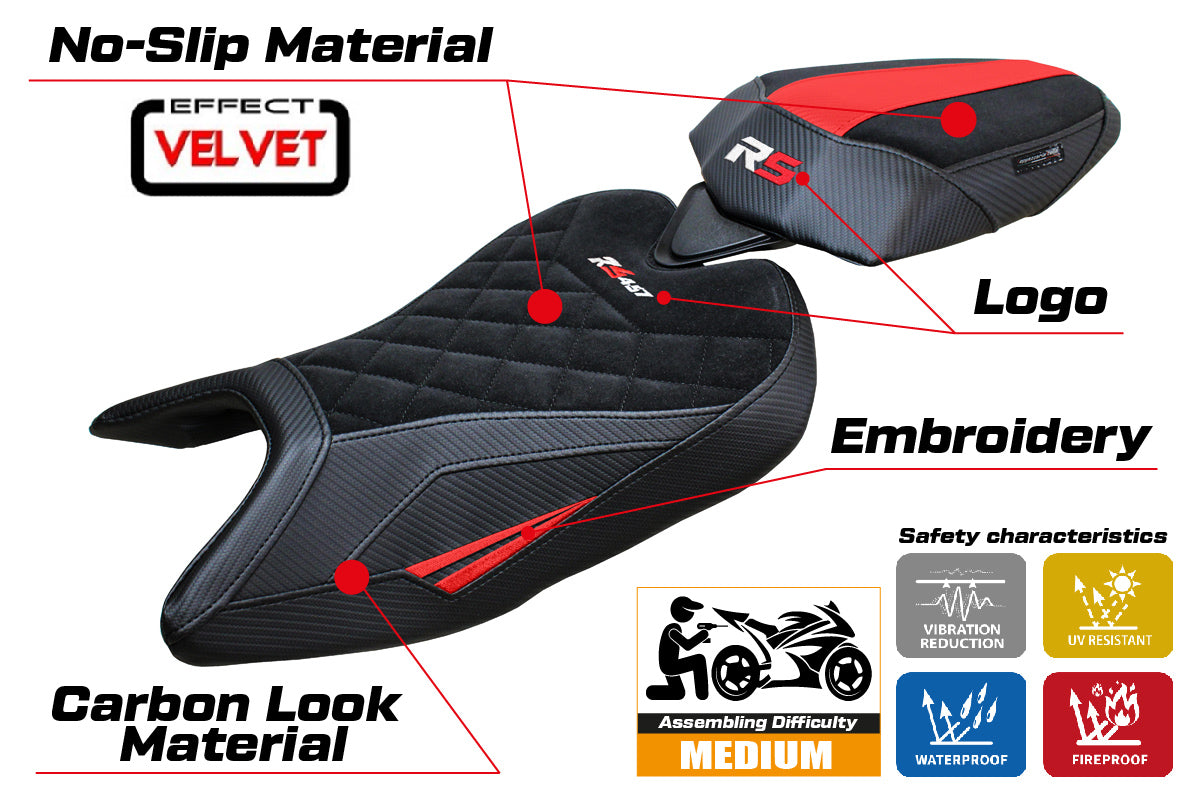 Aprilia RS 457 2023-2025 Seat Cover Tappezzeria Italia in Red Black SE Diamond Stitch