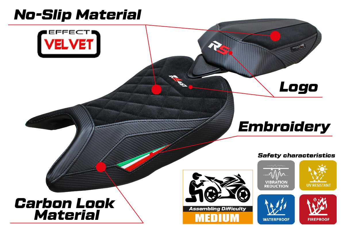 Aprilia RS 457 2023-2025 Seat Cover Tappezzeria Italia in Italy Flag and Black SE Diamond Stitch