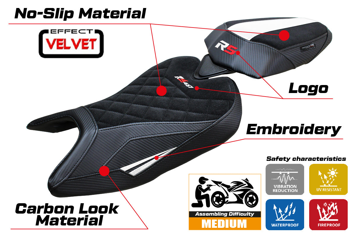 Aprilia RS 457 2023-2025 Seat Cover Tappezzeria Italia in White Black SE Diamond Stitch