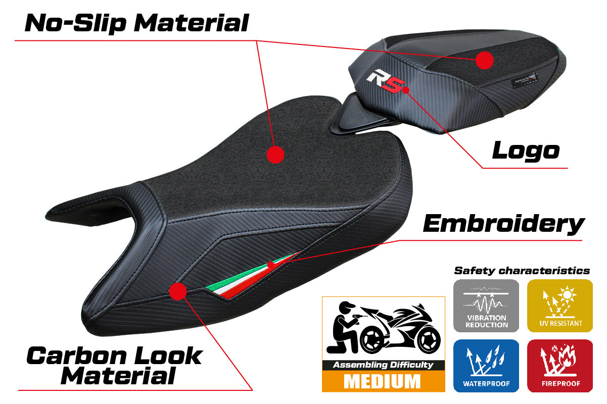 Aprilia RS 457 2023-2025 Seat Cover Tappezzeria Italia Ultragrip in Italy Flag and Black