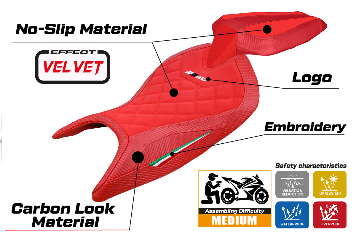 Aprilia RS 660 2021-2025 Seat Cover Tappezzeria Italia Velvet in Red Diamond Stitch