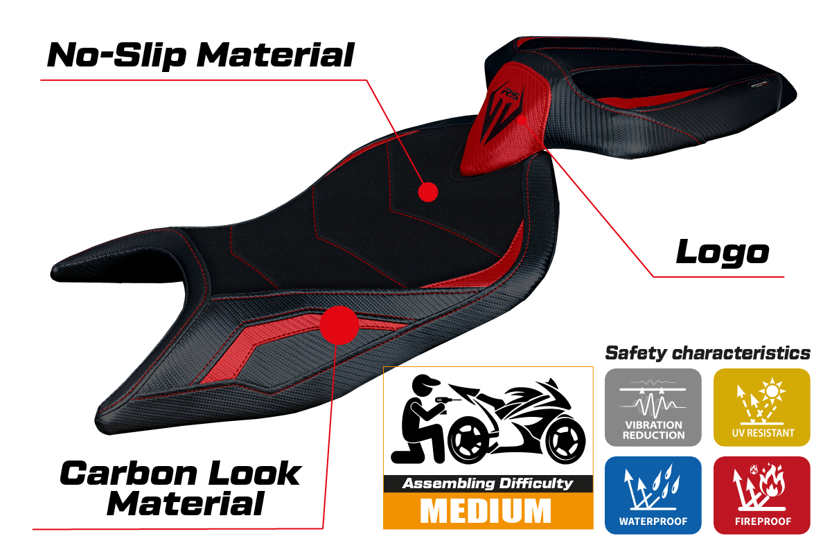 Aprilia RS 660 2021-2025 Seat Cover Tappezzeria Italia Ultragrip in Red and Black