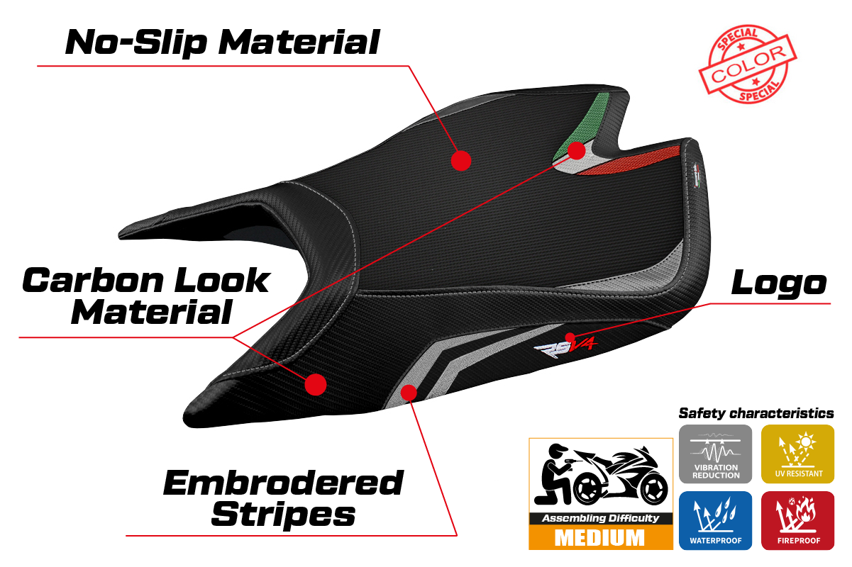 Aprilia RSV4 2021-2025 Seat Cover Tappezzeria Italia in Silver and Black