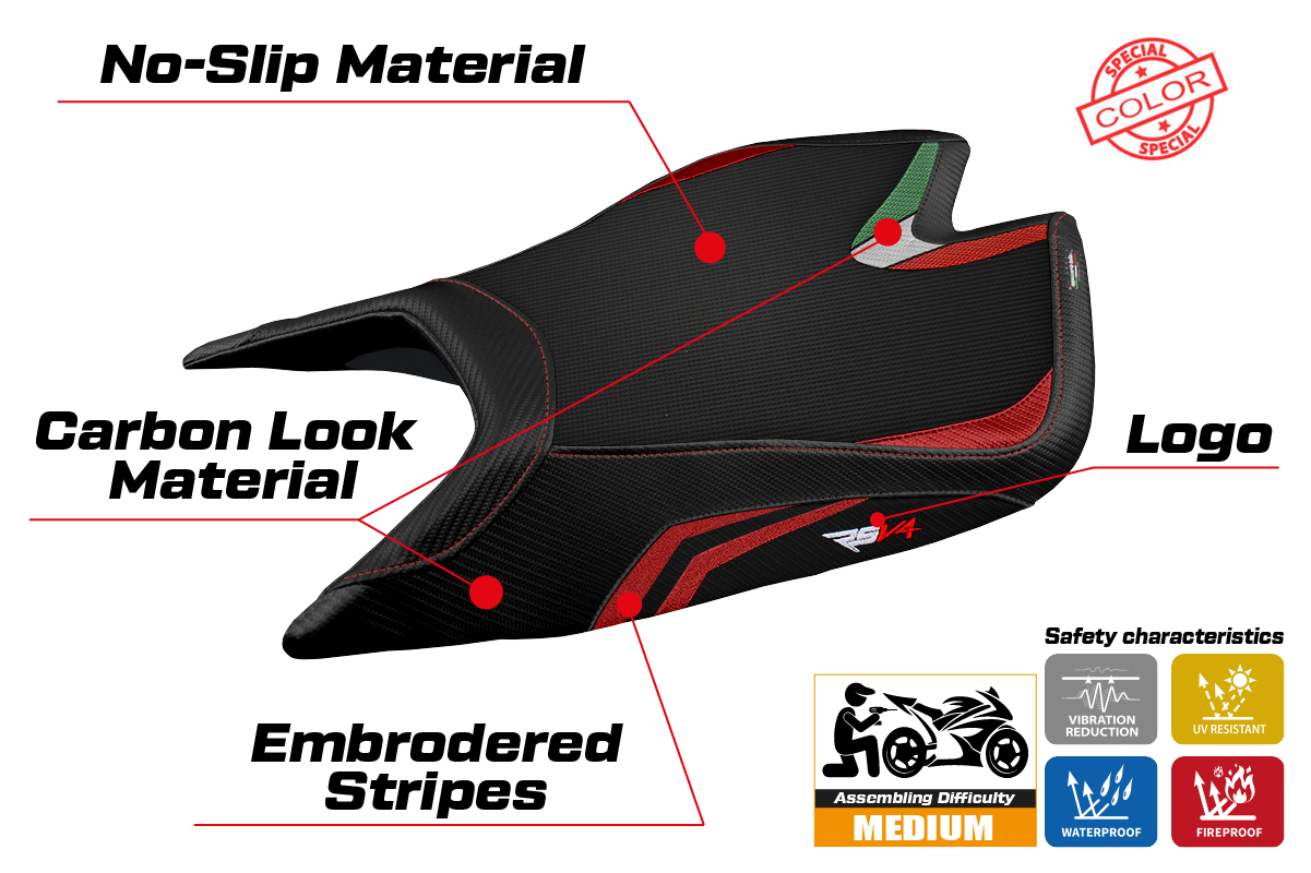 Aprilia RSV4 2021-2025 Seat Cover Tappezzeria Italia in Red and Black