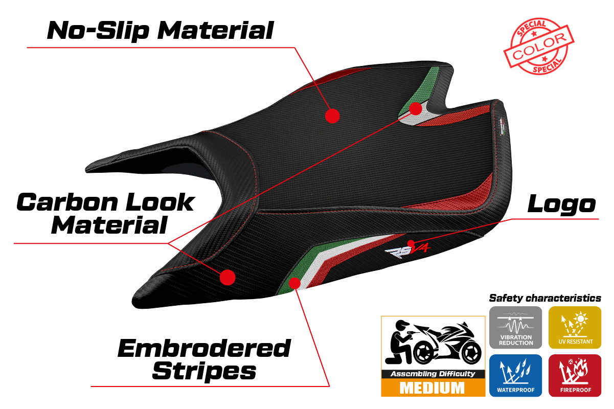 Aprilia RSV4 2021-2025 Seat Cover Tappezzeria Italia Italy Flag in Black