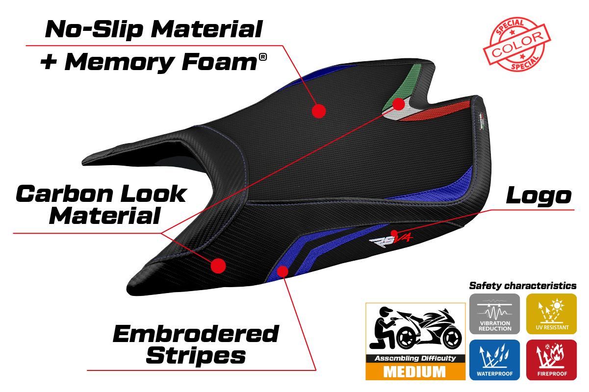 Aprilia RSV4 2021-2025 Seat Cover Tappezzeria Italia Comfort in Blue and Black