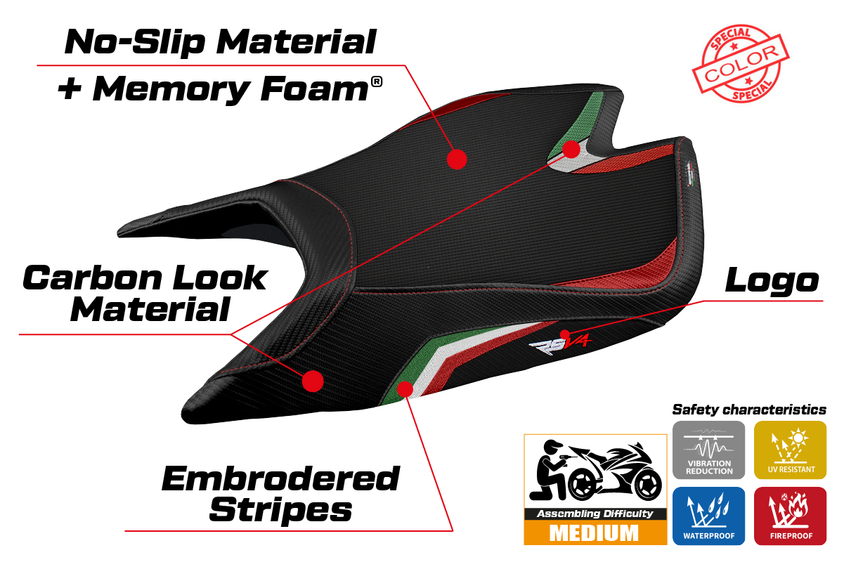 Aprilia RSV4 2021-2025 Seat Cover Tappezzeria Italia Comfort in Italy Flag Black