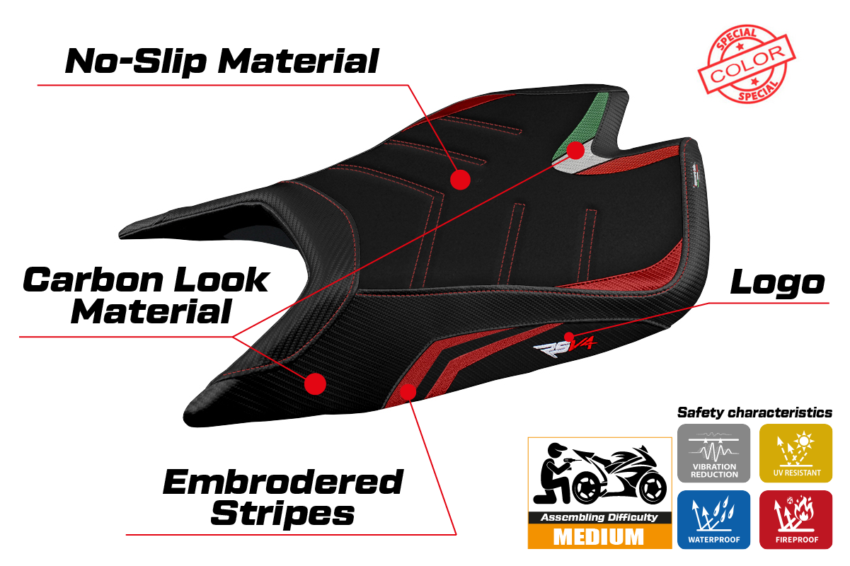 Aprilia RSV4 2021-2025 Seat Cover Tappezzeria Italia Ultragrip in Red and Black