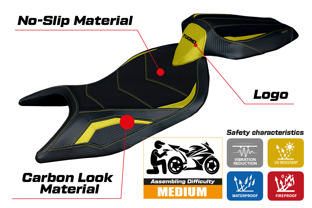 Aprilia Tuono 660 2021-2024 Seat Cover Tappezzeria Italia in Yellow and Black