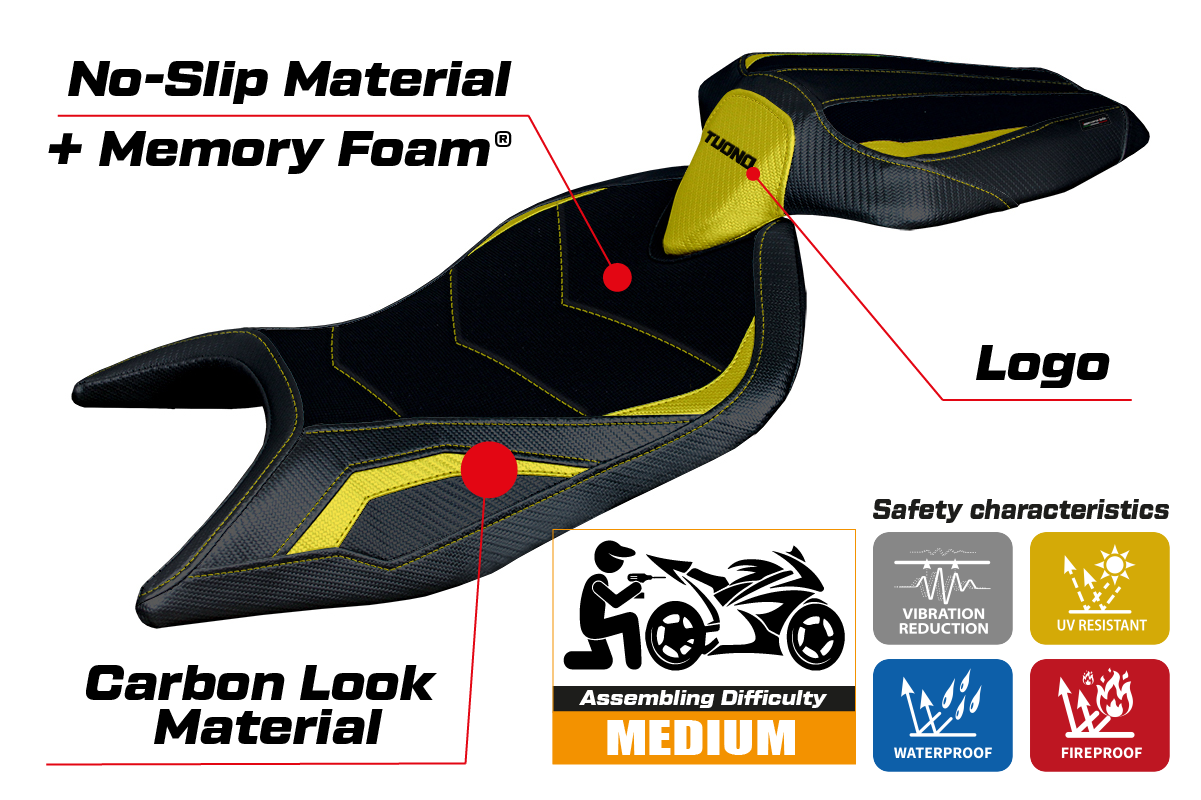Aprilia Tuono 660 2021-2024 Seat Cover Tappezzeria Italia Comfort in Yellow and Black