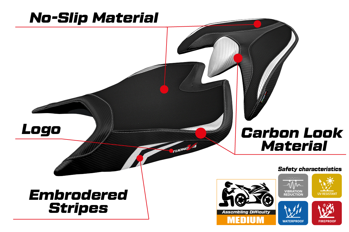 Aprilia Tuono V4 2021-2025 Seat Cover Tappezzeria Italia in White and Black