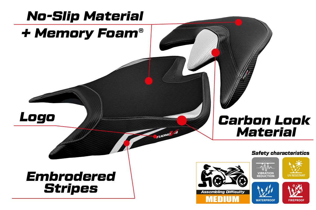 Aprilia Tuono V4 2021-2025 Seat Cover Tappezzeria Italia Comfort in White and Black