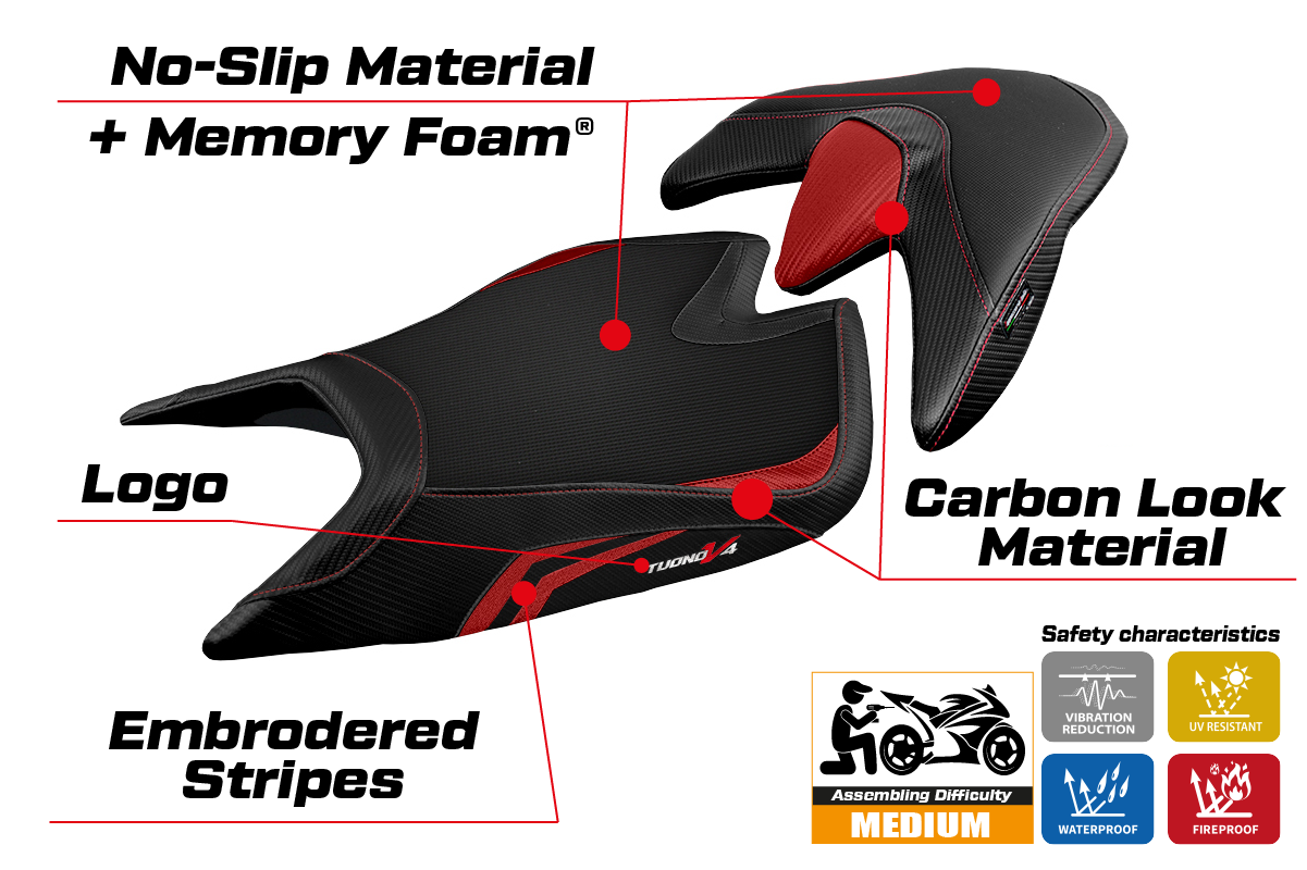 Aprilia Tuono V4 2021-2025 Seat Cover Tappezzeria Italia Comfort in Red and Black
