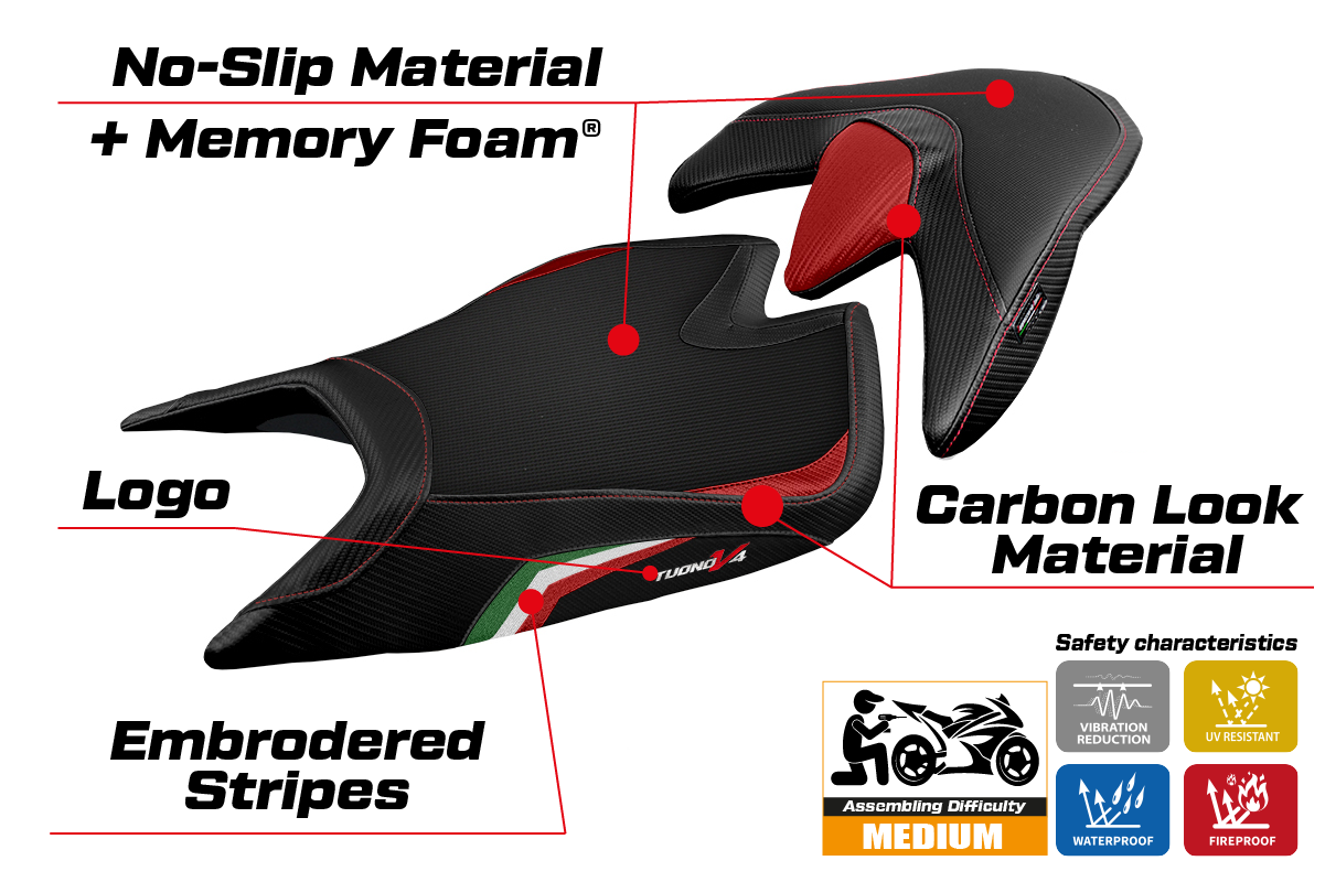 Aprilia Tuono V4 2021-2025 Seat Cover Tappezzeria Italia Comfort Italy Flag in Black