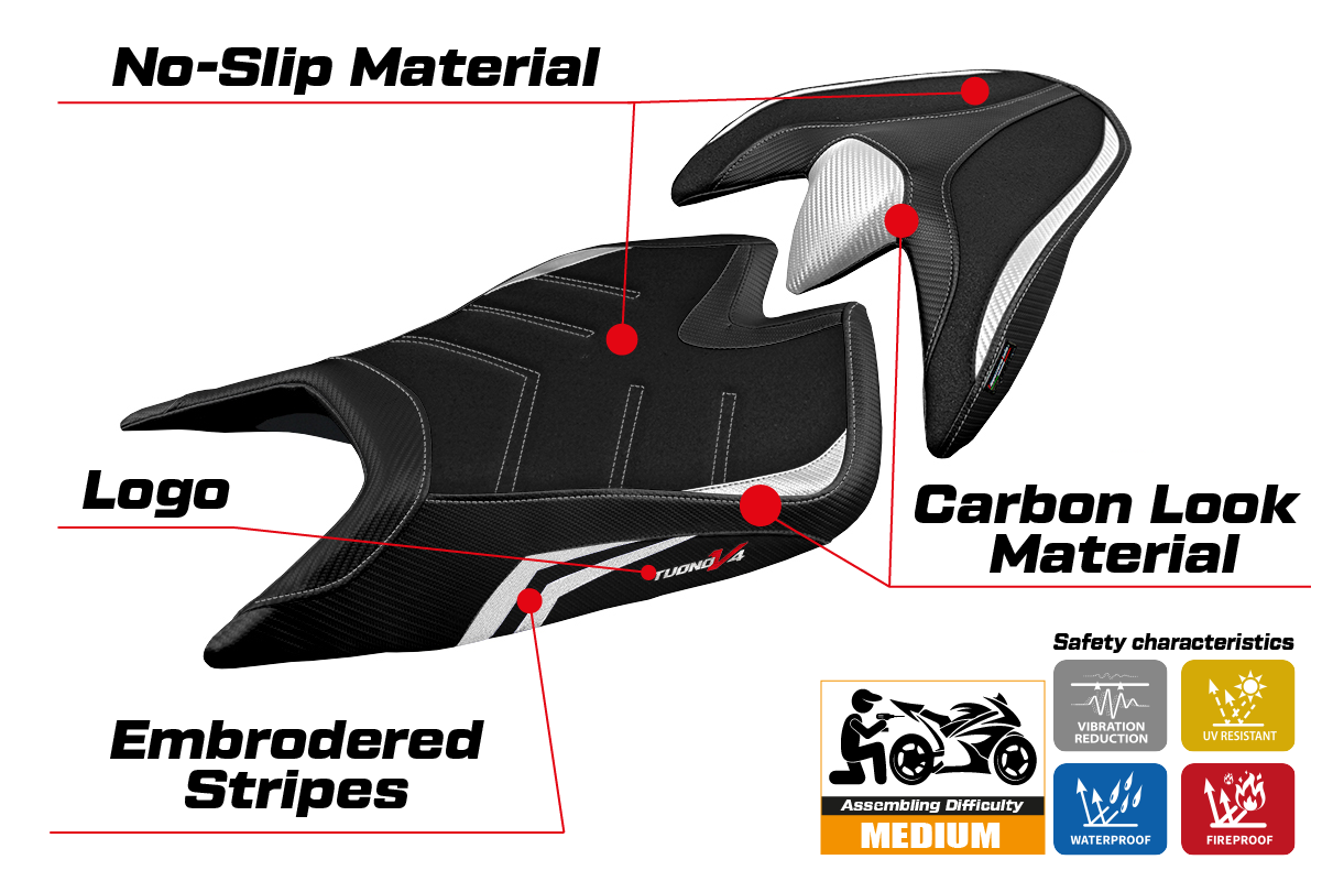 Aprilia Tuono V4 2021-2025 Seat Cover Tappezzeria Italia Ultragrip in White and Black