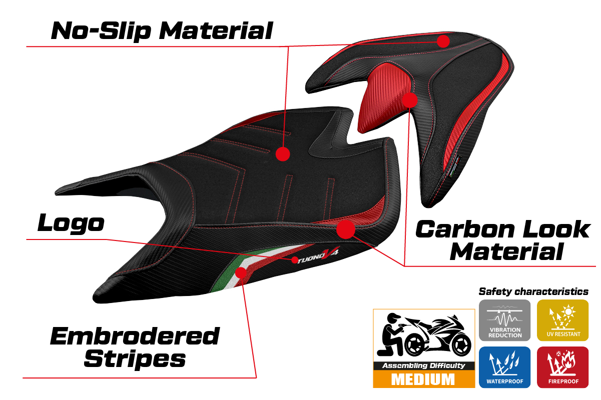 Aprilia Tuono V4 2021-2025 Seat Cover Tappezzeria Italia Ultragrip in with Italy Flag Black