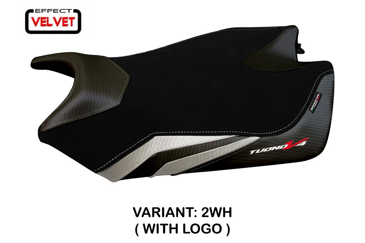 Aprilia Tuono V4 2011-2020 Seat Cover Tappezzeria Italia in Velvet White and Black
