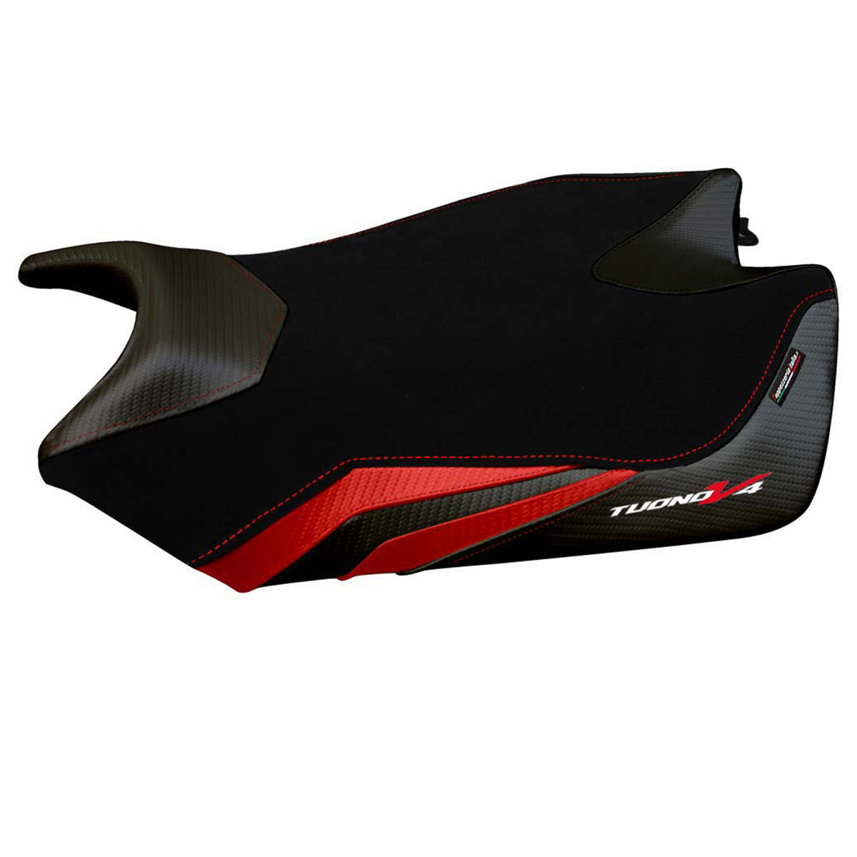 Aprilia Tuono V4 2011-2020 Seat Cover Tappezzeria Italia in Velvet Red and Black