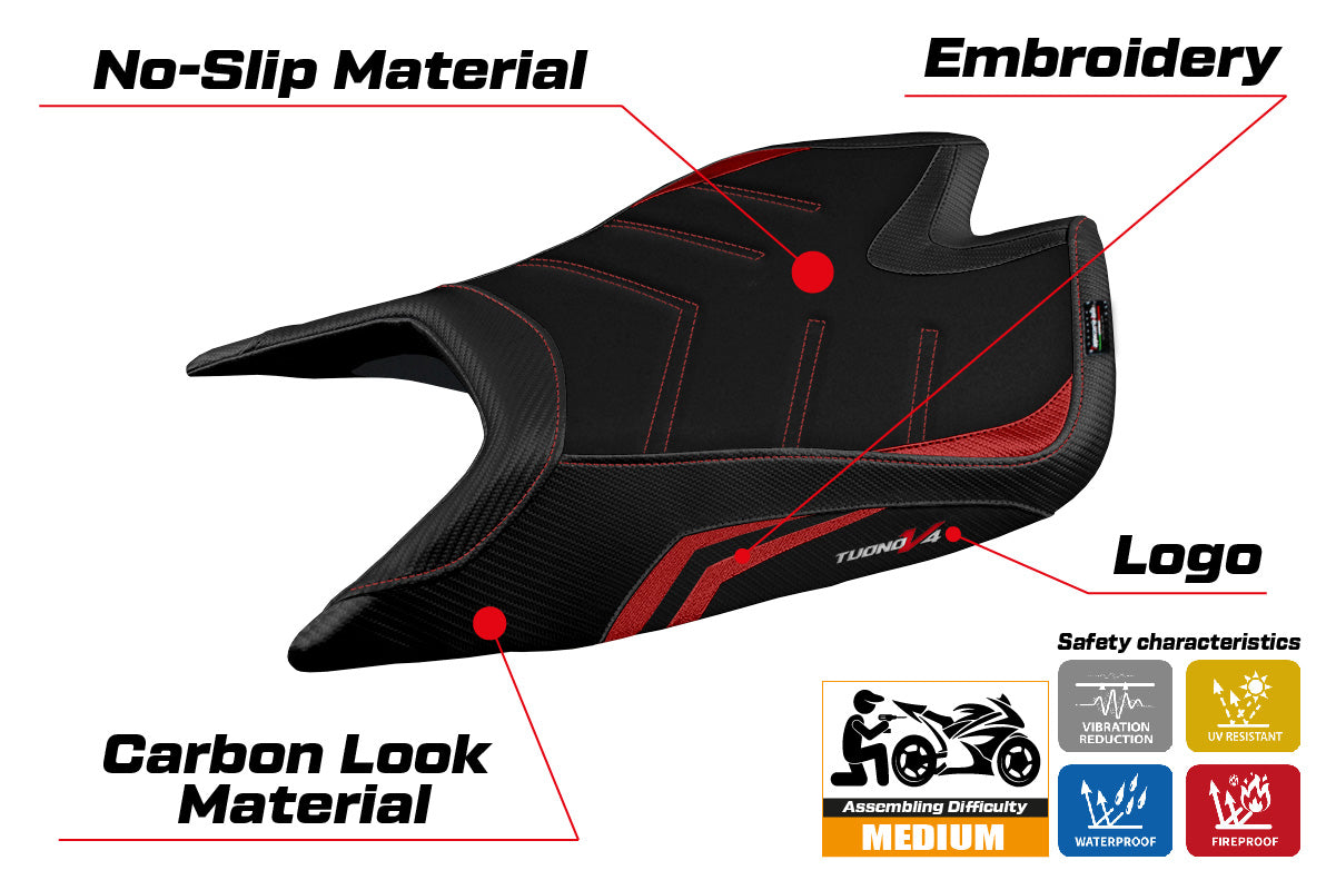 Aprilia Tuono V4 Factory 2021-2025 Seat Cover Tappezzeria Italia Ultragrip in Red and Black