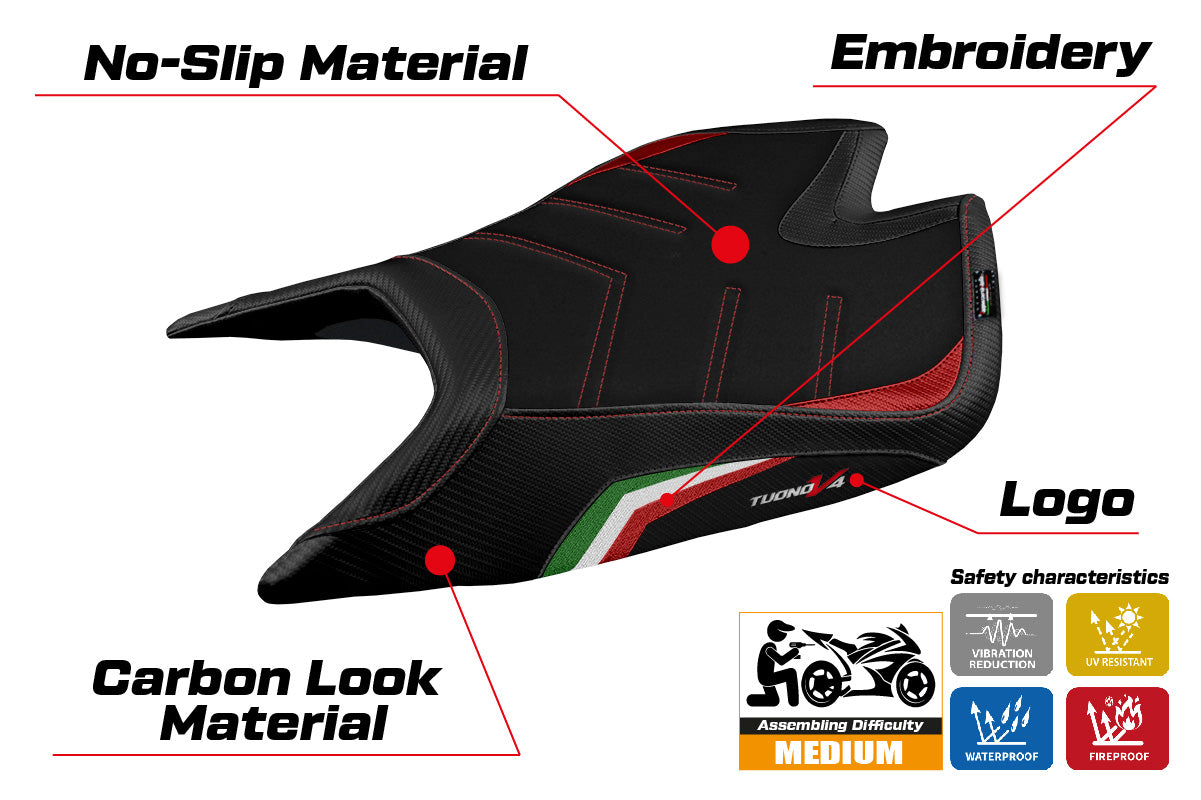 Aprilia Tuono V4 Factory 2021-2025 Seat Cover Tappezzeria Italia Ultragrip in Italy Flag