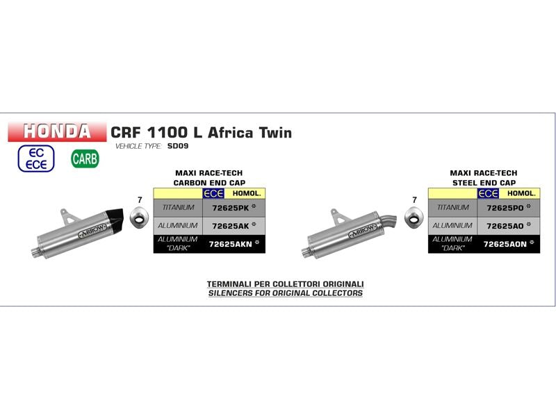 72625po Arrow Crf1100l Africa Twin 2020-2025 Maxi Race-Tech Titanium Exhaust For Original Collectors