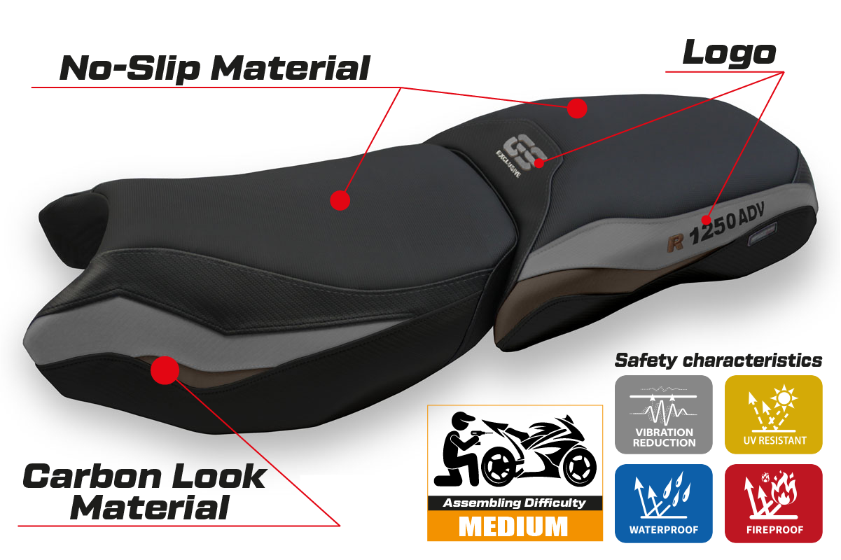BMW R1250GS Adventure 2019-2024 Seat Cover Tappezzeria Italia in Grey Exclusive SE