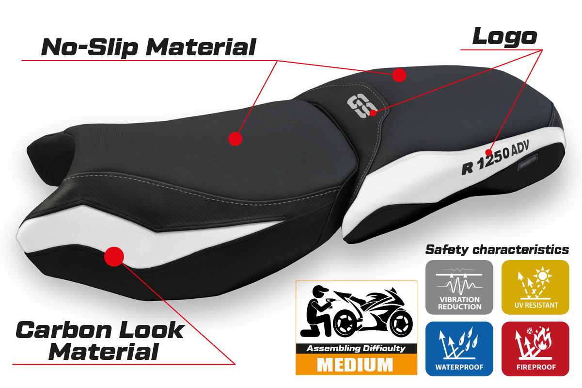 BMW R1250GS Adventure 2019-2024 Seat Cover Tappezzeria Italia in Black and White