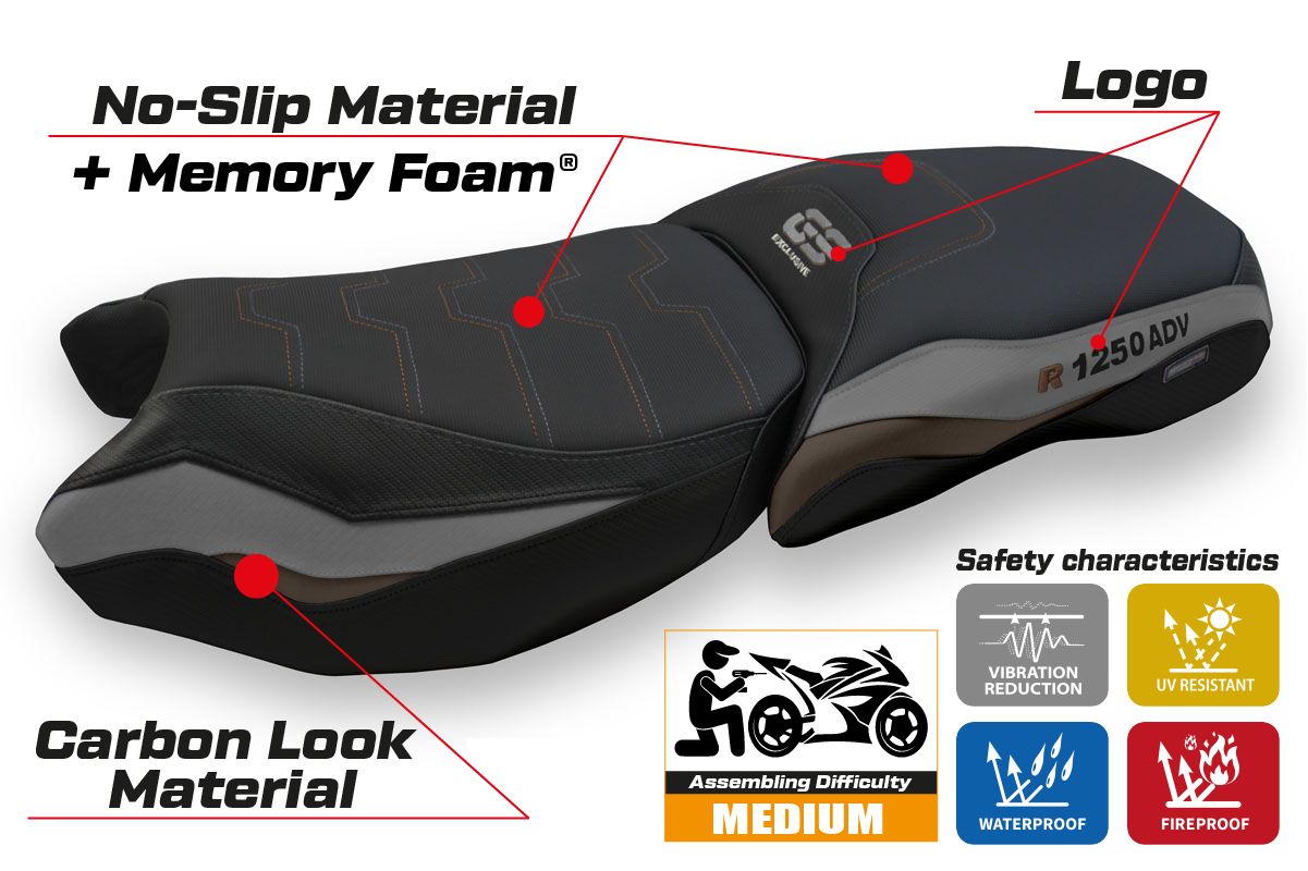 BMW R1250GS Adventure 2019-2024 Seat Cover Tappezzeria Italia Comfort in Grey Exclusive