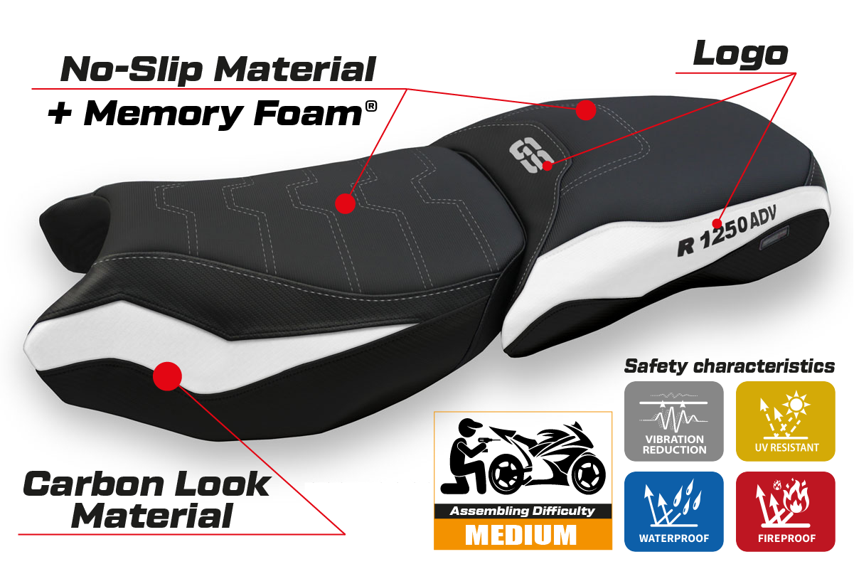 BMW R1250GS Adventure 2019-2024 Seat Cover Tappezzeria Italia Comfort in Black and White