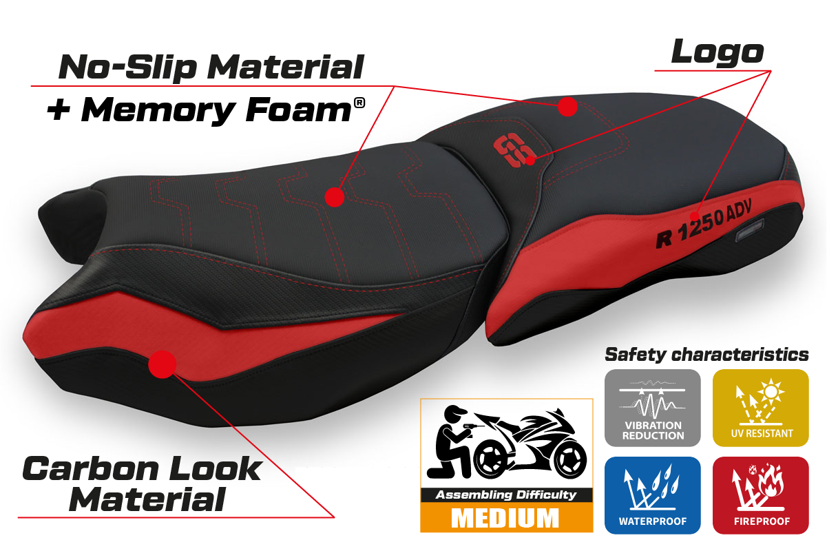 BMW R1250GS Adventure 2019-2024 Seat Cover Tappezzeria Italia Comfort in Black and Red