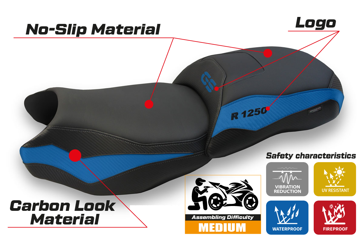 BMW R1250GS 2019-2023 Seat Cover Tappezzeria Italia in Blue and Black