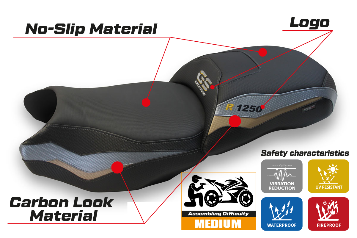BMW R1250GS 2019-2023 Seat Cover Tappezzeria Italia in Grey and Gold Exclusive