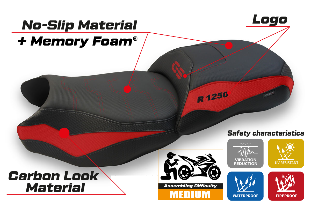 BMW R1250GS 2019-2023 Seat Cover Tappezzeria Italia Comfort in Red and Black
