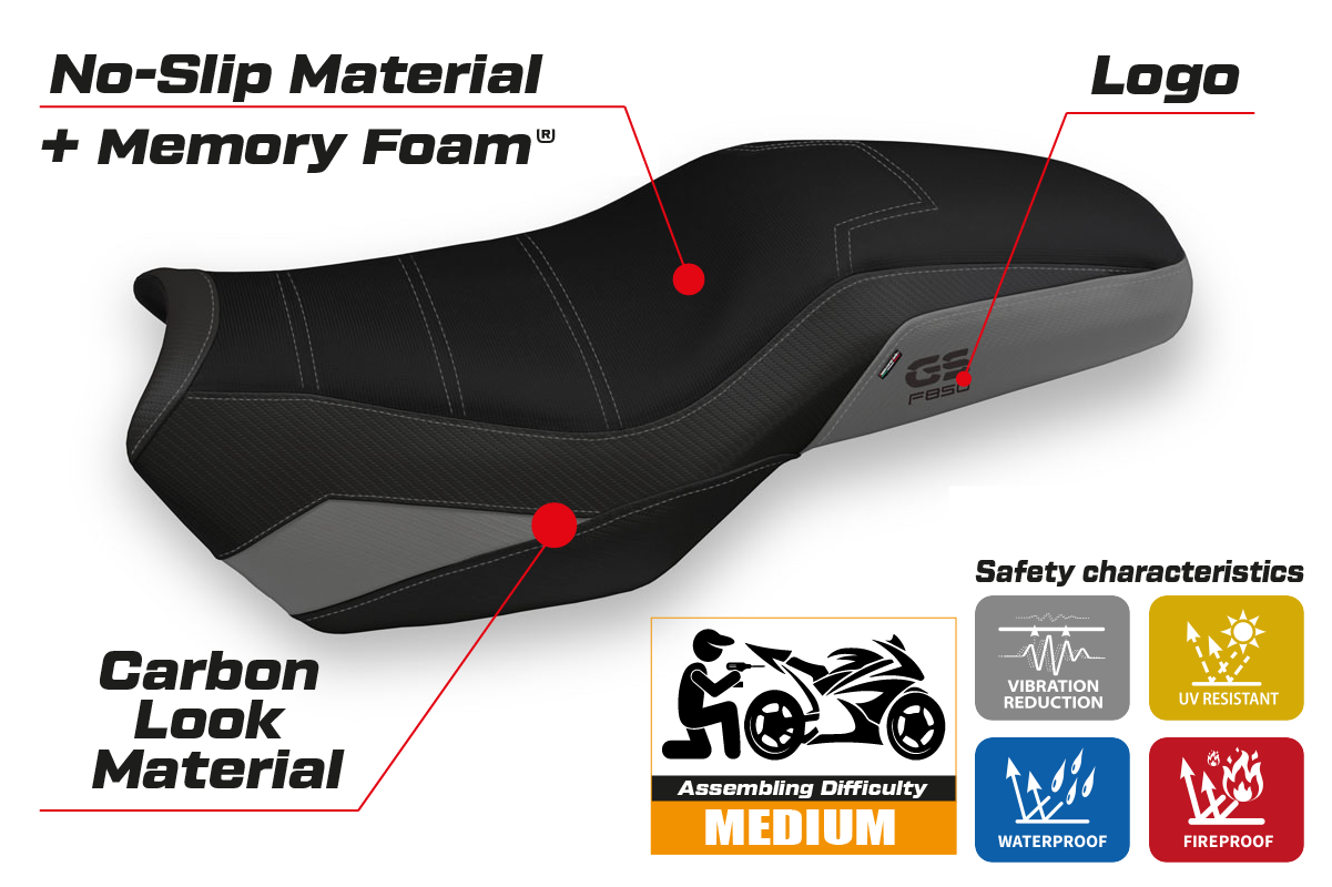 BMW F750GS F800GS F850GS 2019-2024 Comfort Heated Seat Cover Tappezzeria Italia in Grey and Black