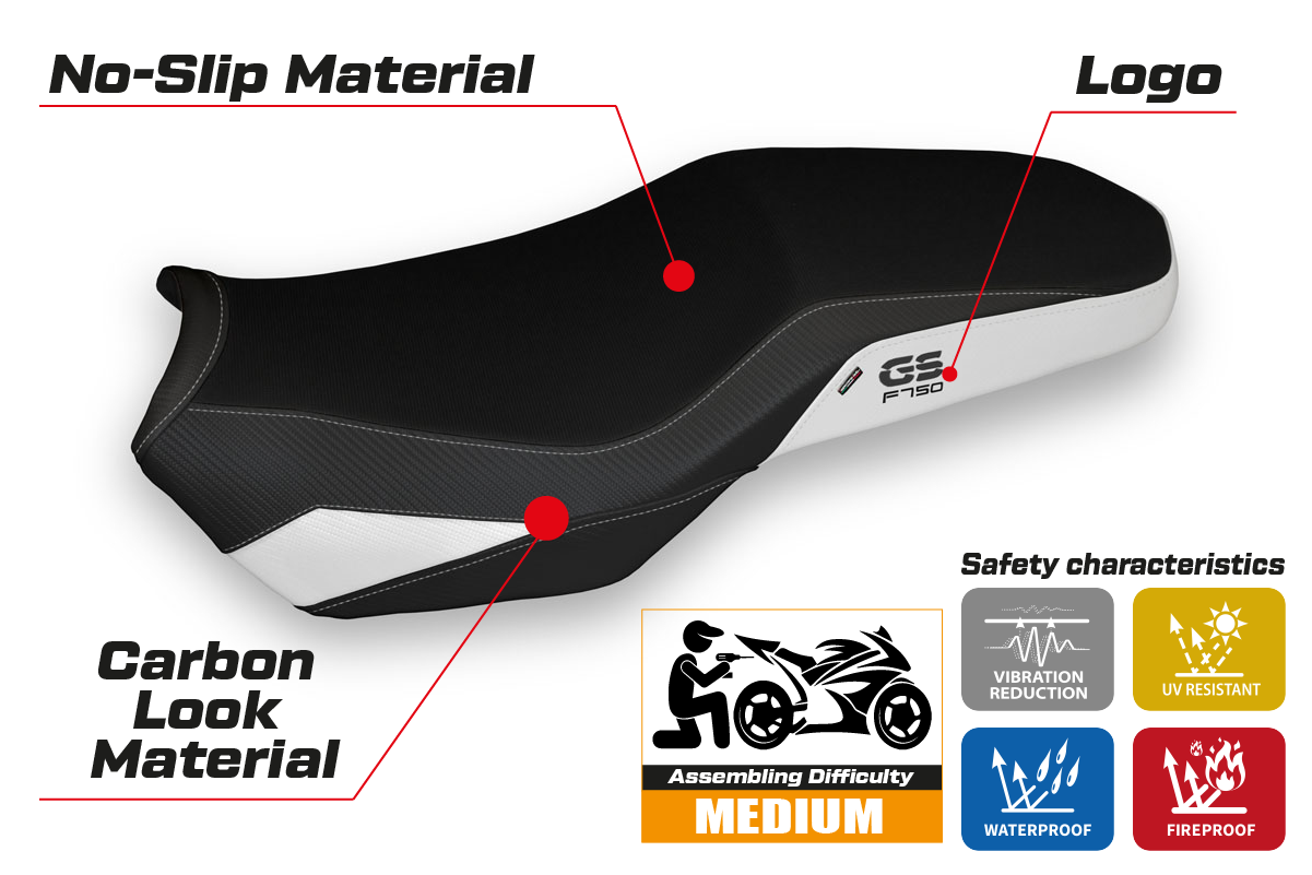 BMW F750GS 2018-2025 Seat Cover Tappezzeria Italia in White and Black