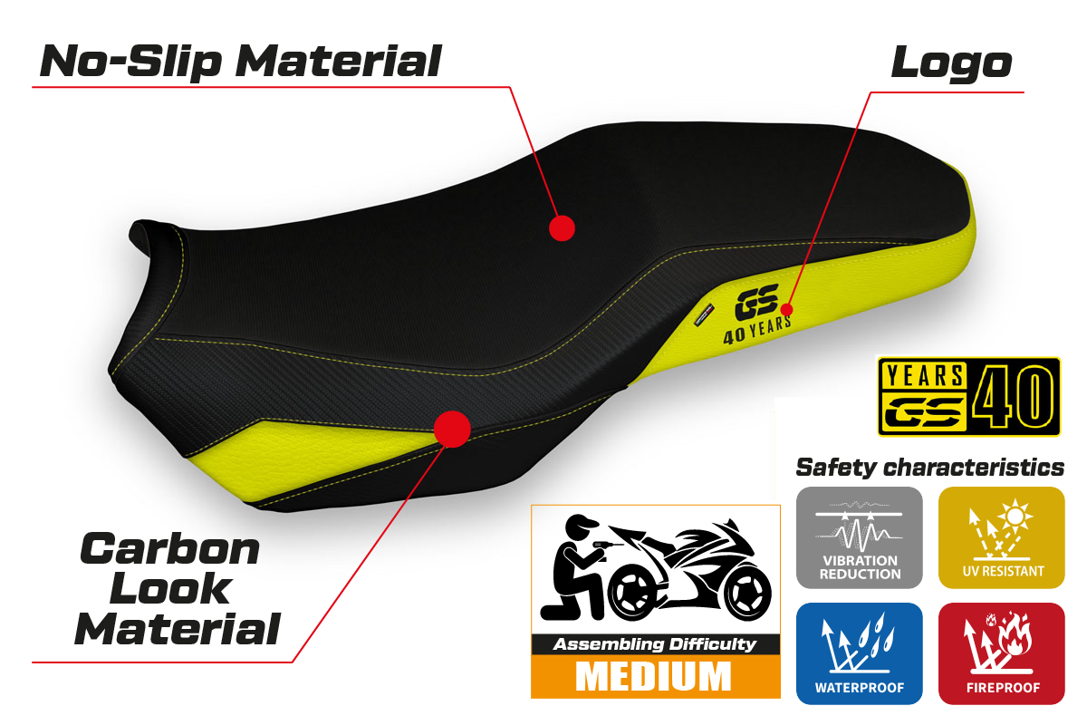 BMW F750GS F800GS F850GS 2018-2025 Seat Cover Tappezzeria Italia in Yellow 40th Anniversary
