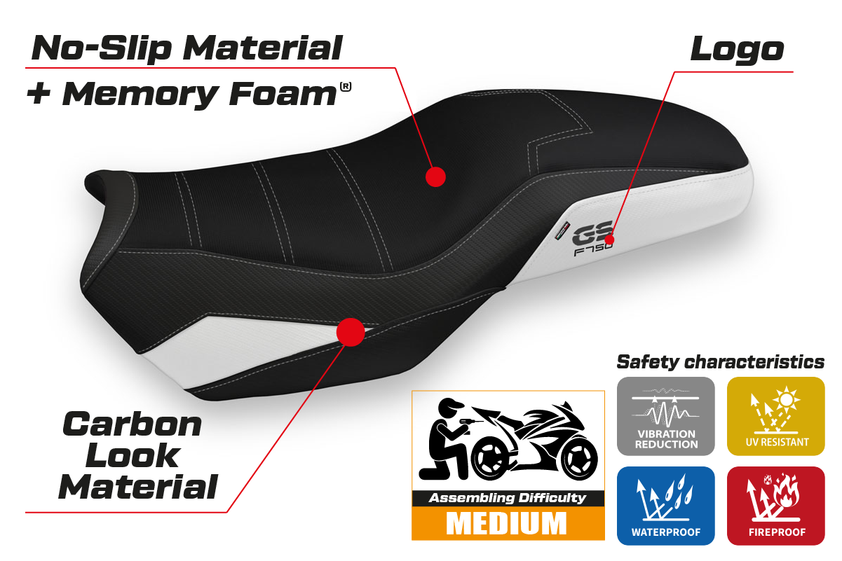 BMW F750GS 2018-2025 Seat Cover Tappezzeria Italia Comfort in White and Black