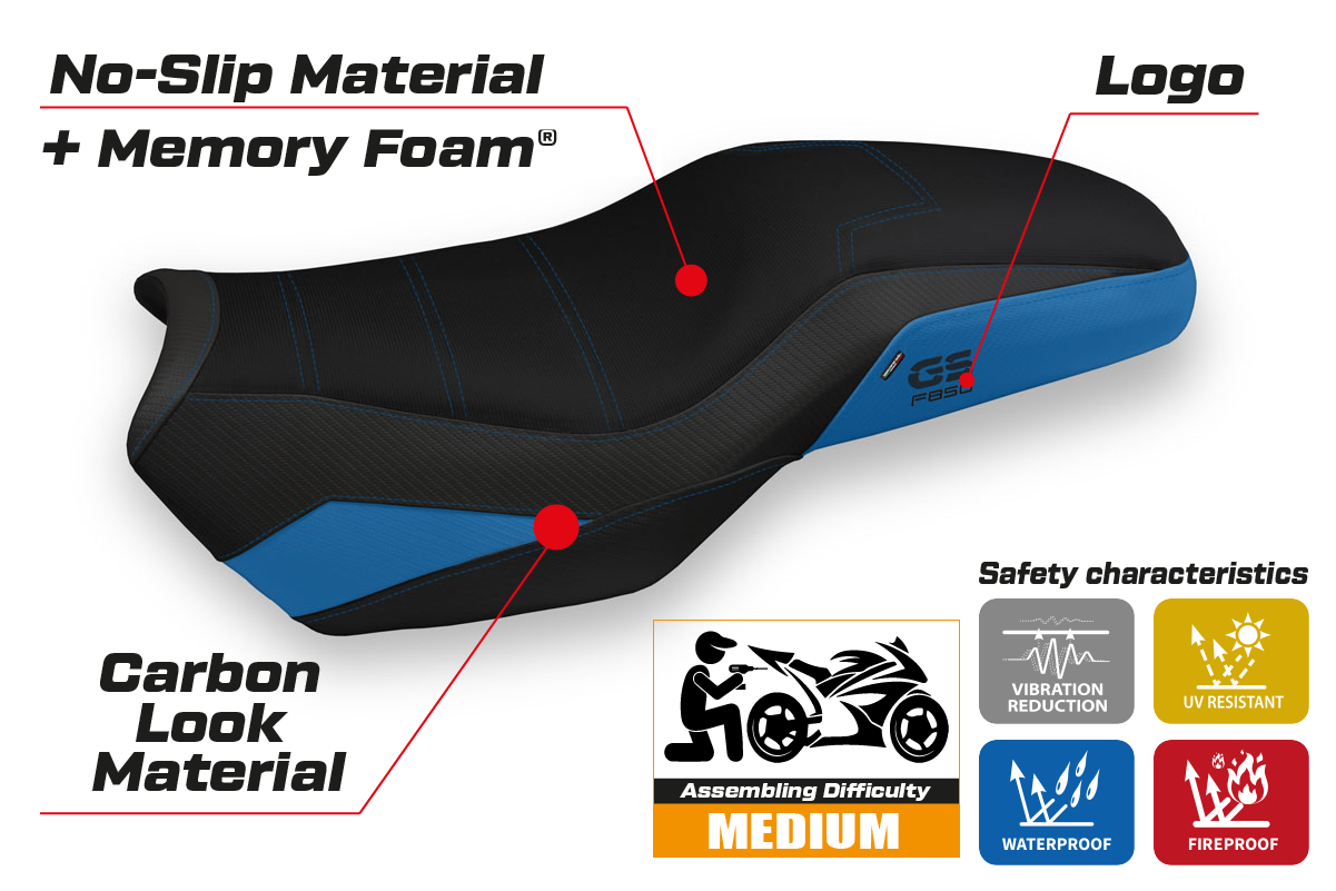 BMW F750GS F800GS F850GS 2018-2025 Seat Cover Tappezzeria Italia Comfort in Blue and Black