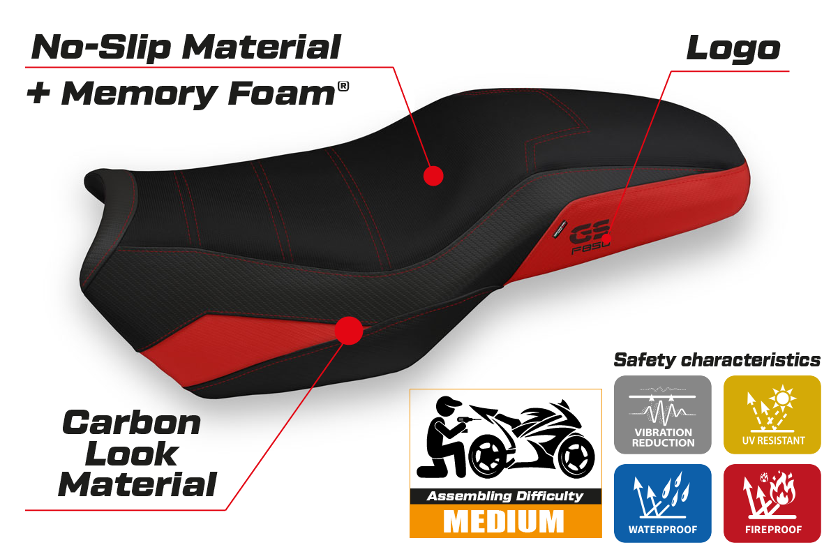 BMW F750GS F800GS F850GS 2018-2025 Seat Cover Tappezzeria Italia Comfort in Red and Black