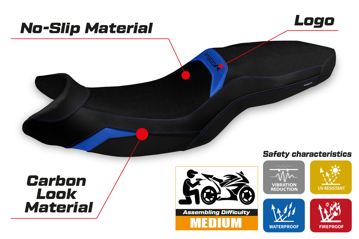 BMW F900R 2019-2025 Seat Cover Tappezzeria Italia in Blue and Black