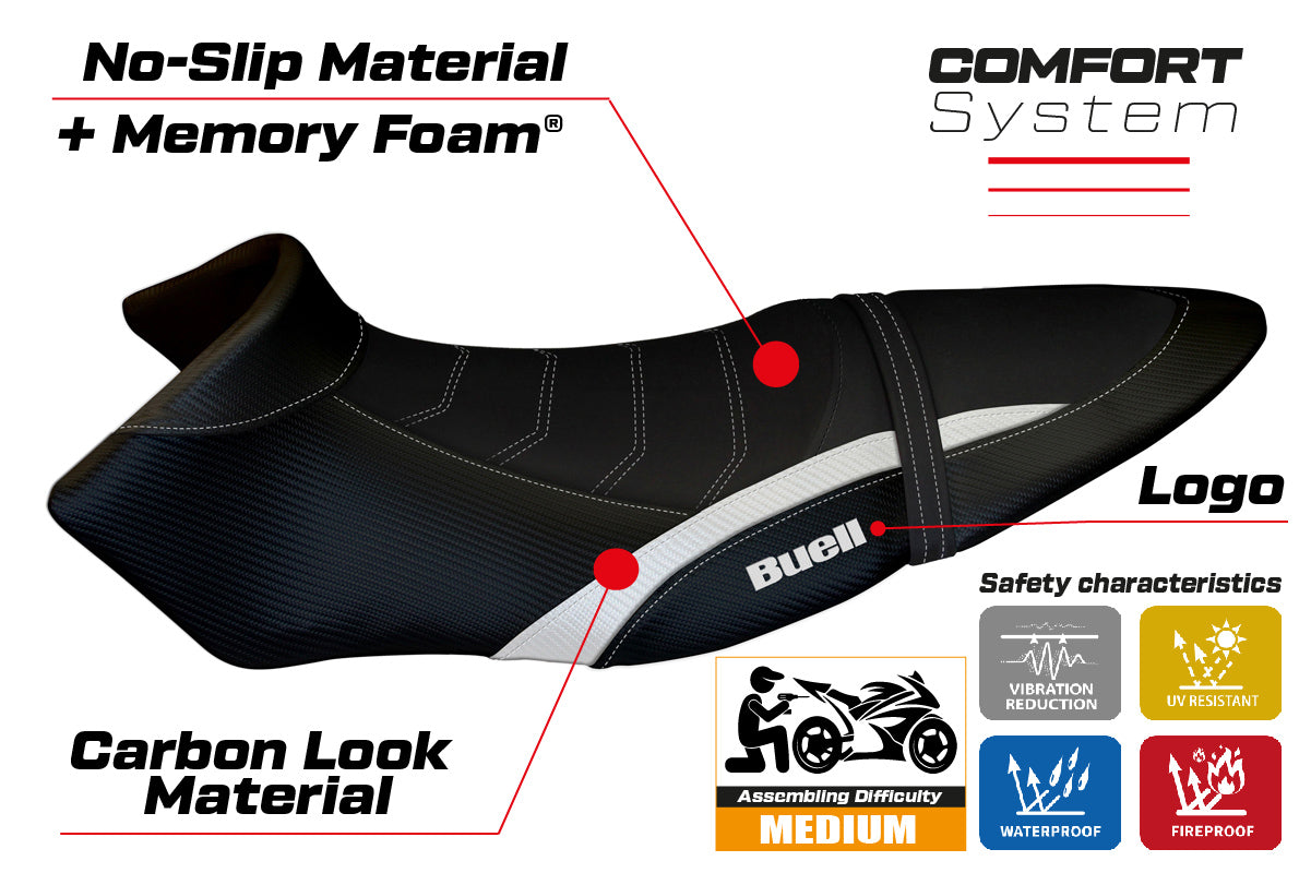 Buell XB12S XB12SX 2019-2021 Seat Cover Tappezzeria Italia Comfort in White and Black