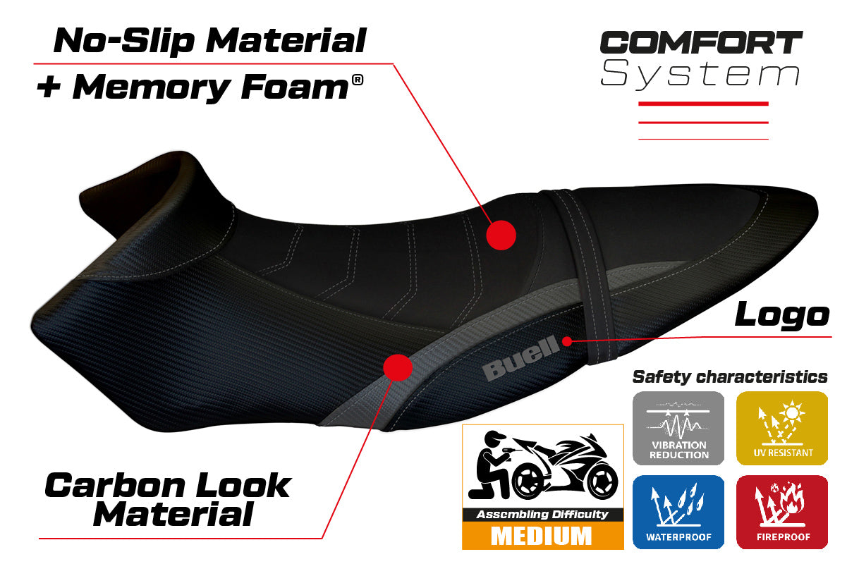 Buell XB12S XB12SX 2019-2021 Seat Cover Tappezzeria Italia Comfort in Grey and Black